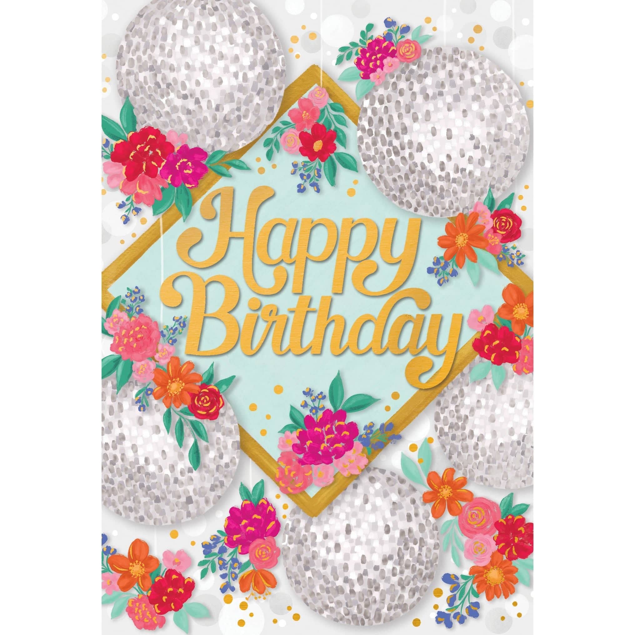 Colorful disco ball birthday card by Pictura featuring shiny, reflective disco ball design on an everyday greeting card.
